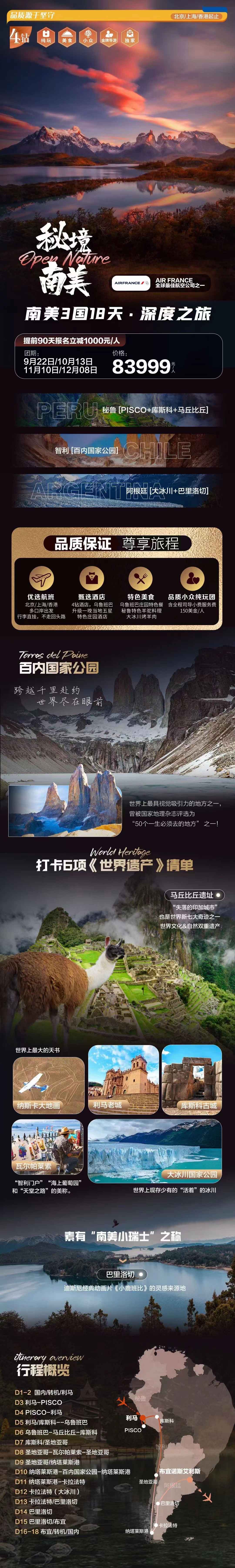 秘境南美|秘魯（PISCO+庫斯科+馬丘比丘）、智利（百內）、阿根廷（大冰川+巴里洛切）3國18天.深度精品團產品特色簡圖